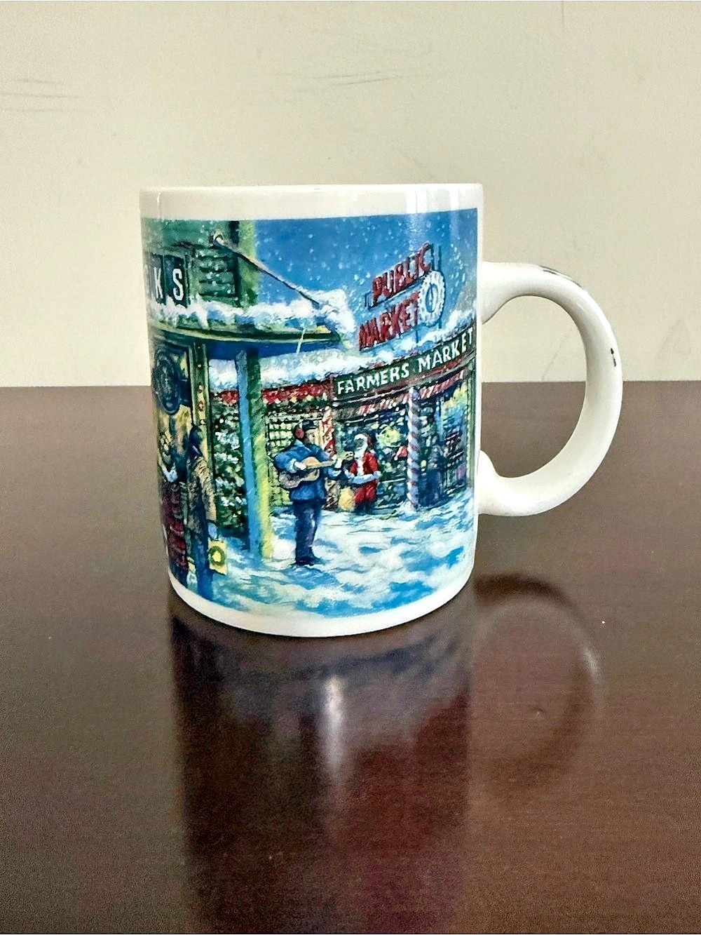 Starbucks Public Market Farmers Market Winter Holiday Mug White & Blue